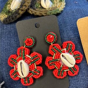 Handcrafted Red and Green Beaded Earrings